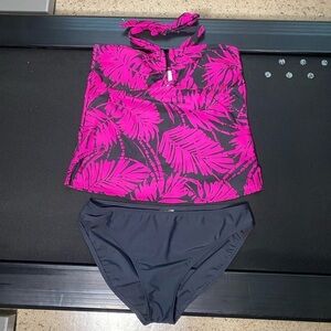 Leilani Tankini Halter-Strapless 2-Piece Swimsuit Magenta Gray Size 8